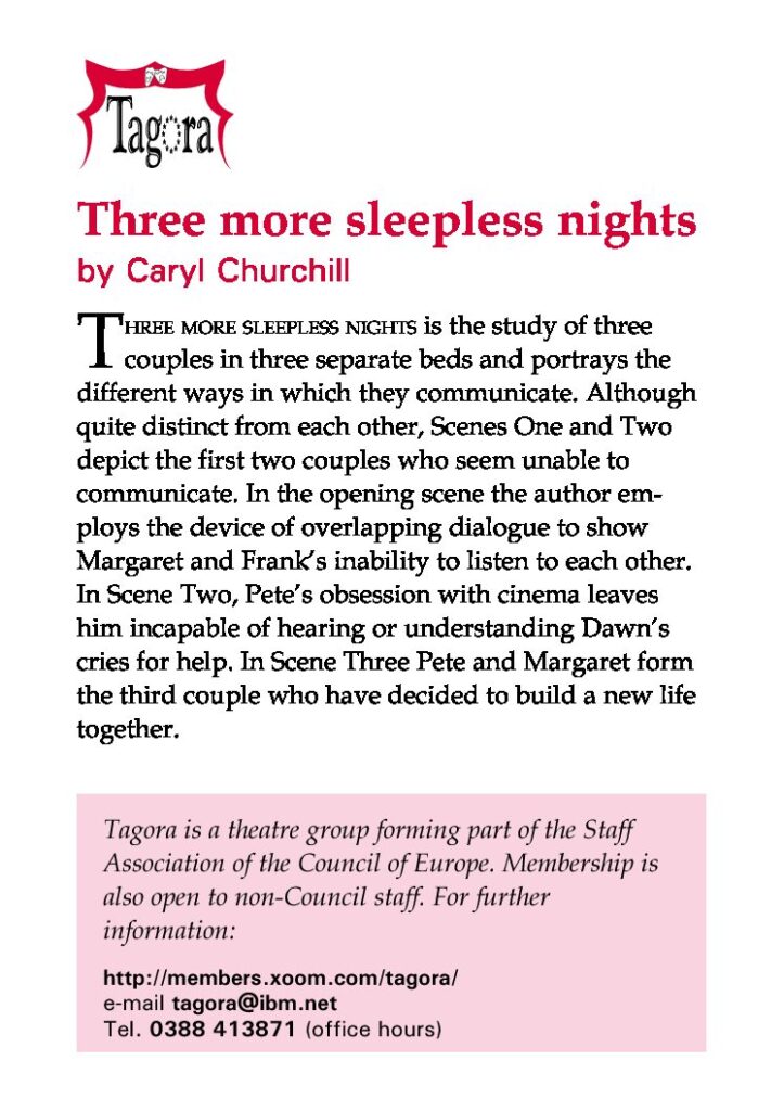 Three More Sleepless Nights: programme